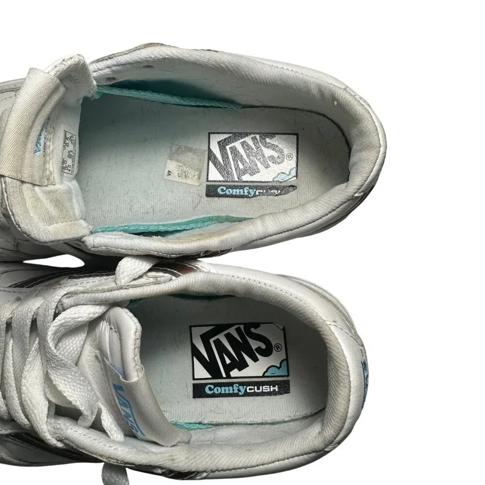 Vans Womens 6.5 Mens 5 White Leather Sneakers With Multicolor Accents Lace-Up - Picture 12 of 14